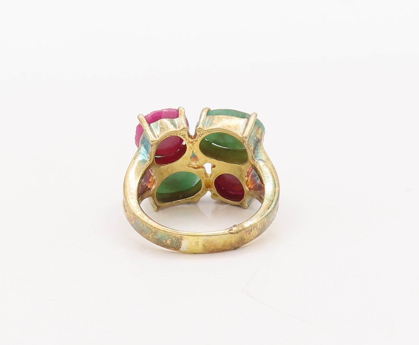 925 Sterling Silver Vintage Ring Gold Plated Ruby & Emerald  Sz 7  RG29824