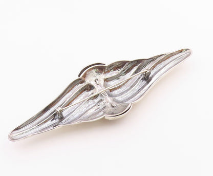 925 Silver  Vintage Ribbed Wings & Rhinestones Cluster Brooch Pin  BP10008