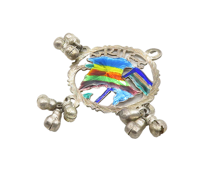 925 Sterling Silver  Vintage Shiny Enamel Cutout Dangling Pendant  PT12121