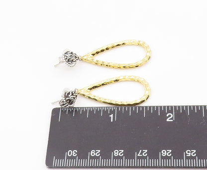 925 Sterling Silver Vintage Earrings DSMK Two Tone Hammered Teardrop  EG14162