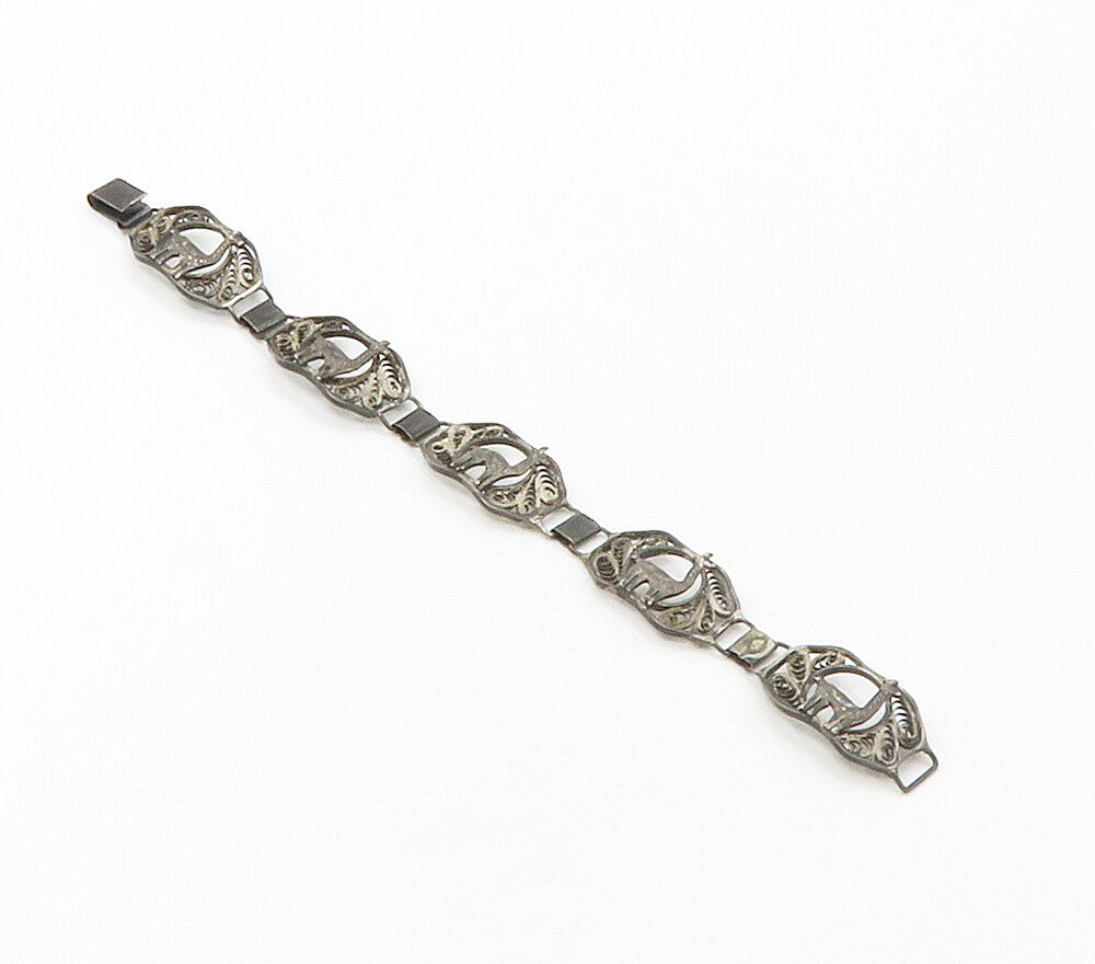 925 Sterling Silver  Vintage Antique Alpaca Filigree Chain Bracelet  BT6553