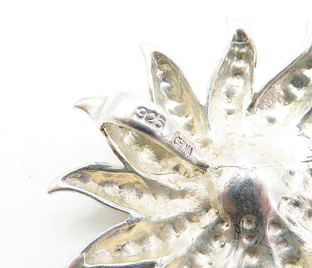 925 Sterling Silver  Vintage Pearl Centered Flower Design Pendant  PT3790