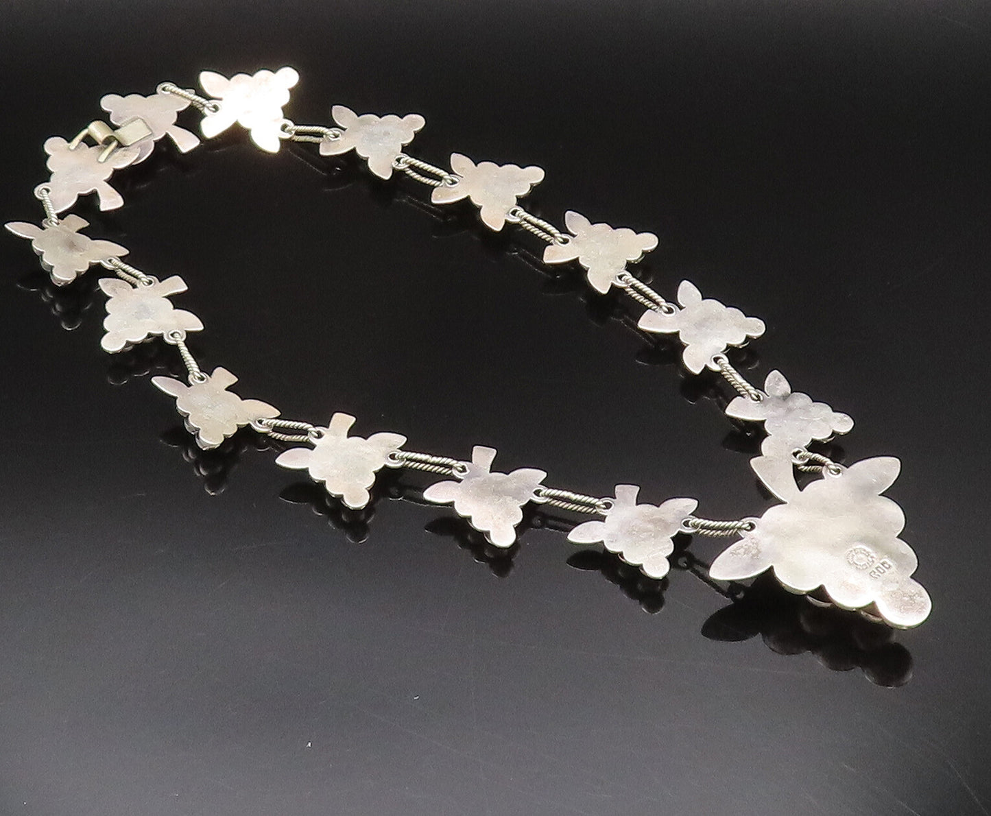 MEXICO 925 Sterling Silver Vintage Hollow Grape Cluster Chain Necklace NE4025