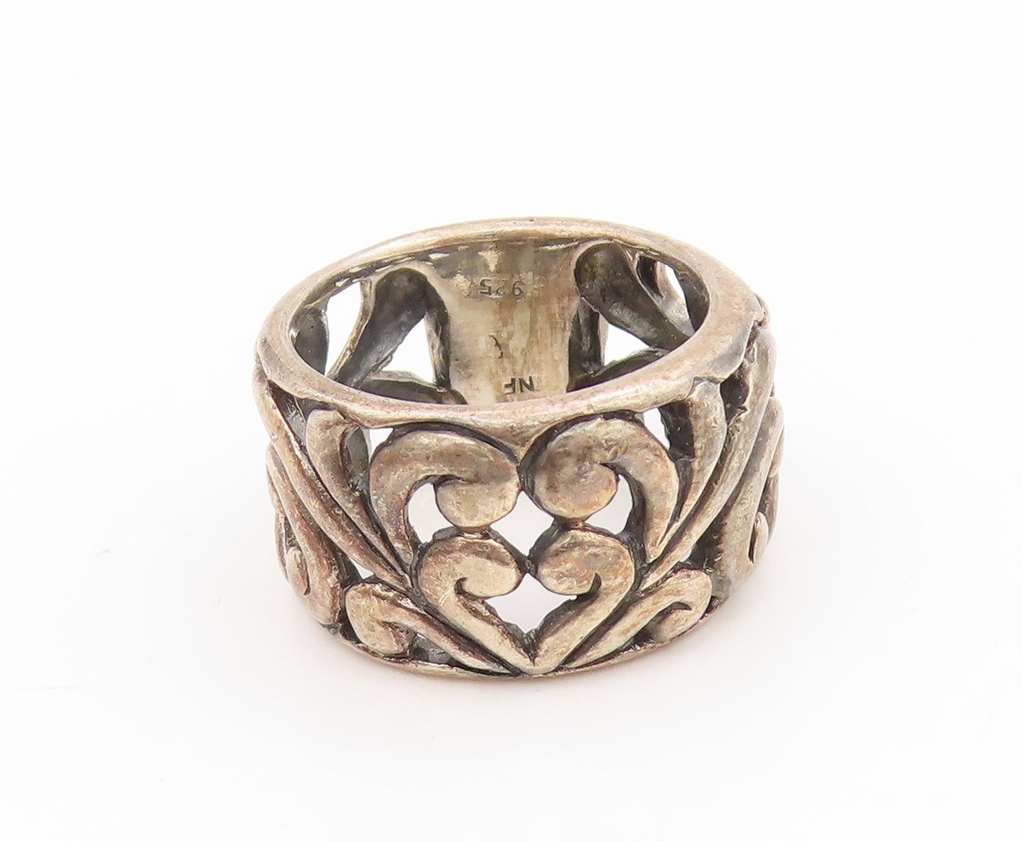 925 Sterling Silver Vintage Ring Swirly Scrollwork Love Heart Band Sz 8 RG34565