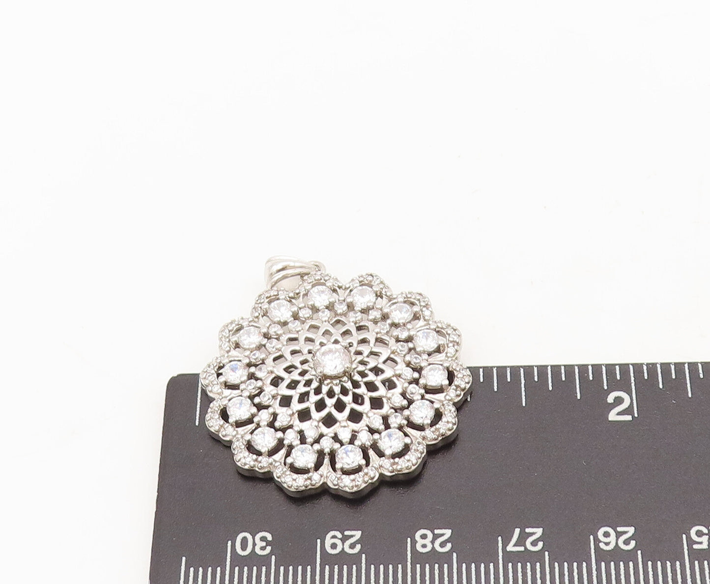 925 Sterling Silver Vintage Pendant CZ Round Sunflower Shape Carved  PT22511