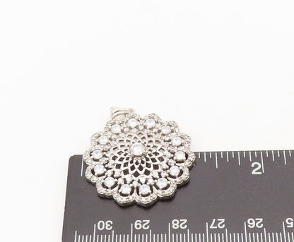 925 Sterling Silver Vintage Pendant CZ Round Sunflower Shape Carved  PT22511