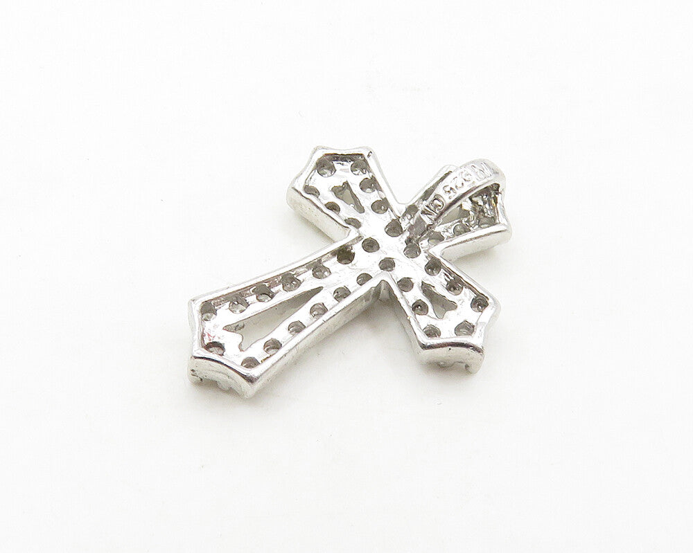 925 Sterling Silver  Shiny White Topaz Religious Cross Drop Pendant  PT14353