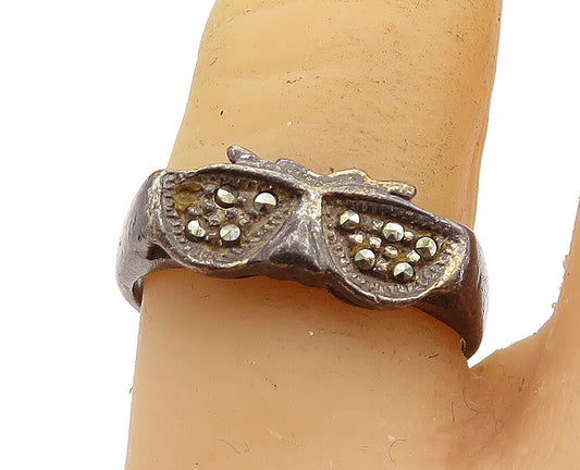 925 Sterling Silver Vintage Marcasite Butterfly Band Ring Sz 7.5 RG6031