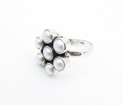 925 Sterling Silver  Freshwater Pearls Floral Style Cocktail Ring Sz 7  RG8090