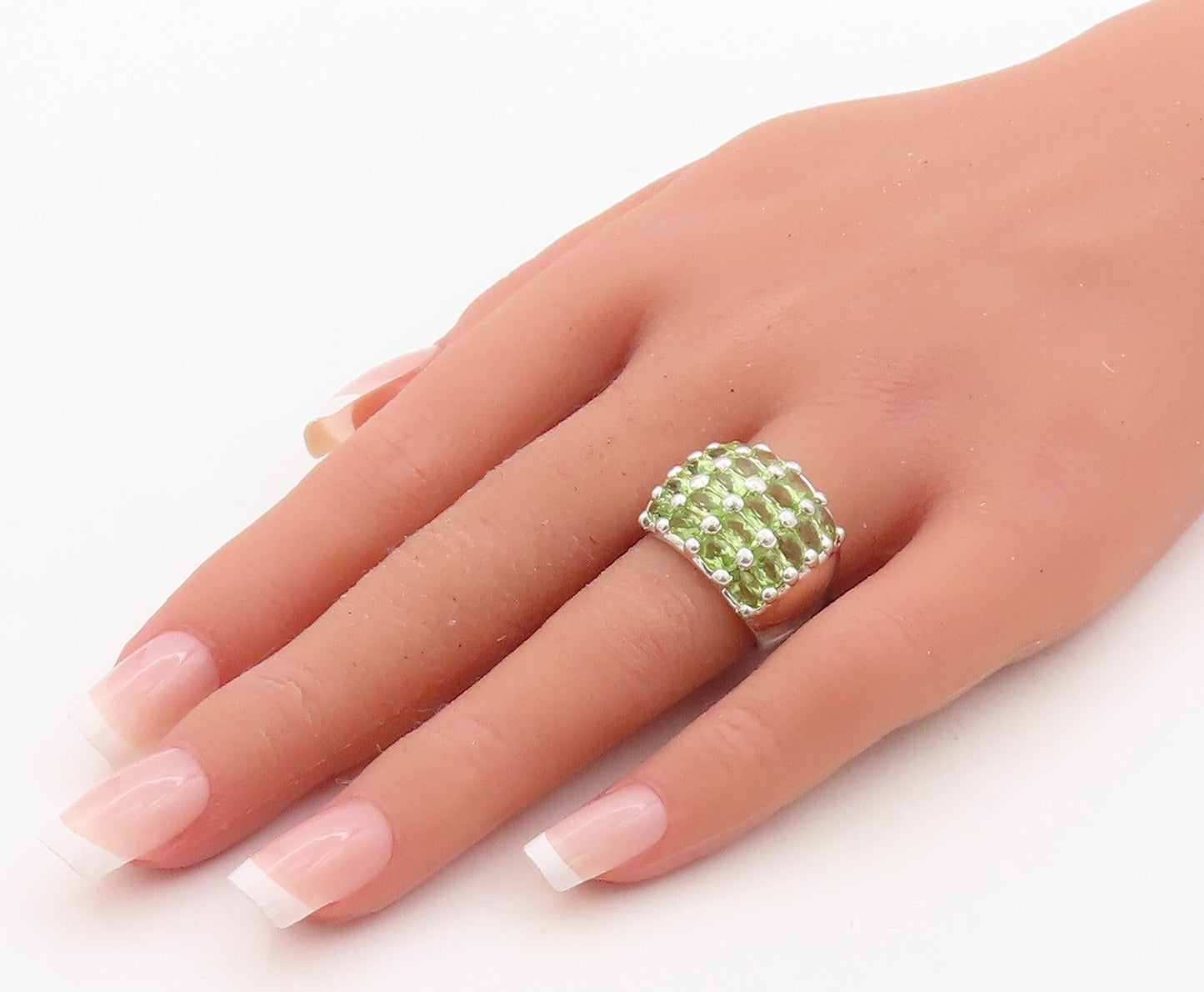 925 Sterling Silver Vintage Ring Oval Cut Peridot Inlay Bands  Sz 7  RG31417