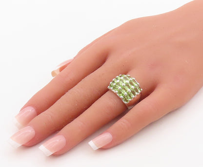 925 Sterling Silver Vintage Ring Oval Cut Peridot Inlay Bands  Sz 7  RG31417