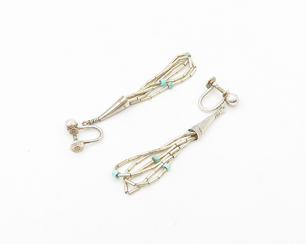 SOUTHWESTERN 925 Silver Vintage Turquoise Non Pierce Dangle Earrings EG9279