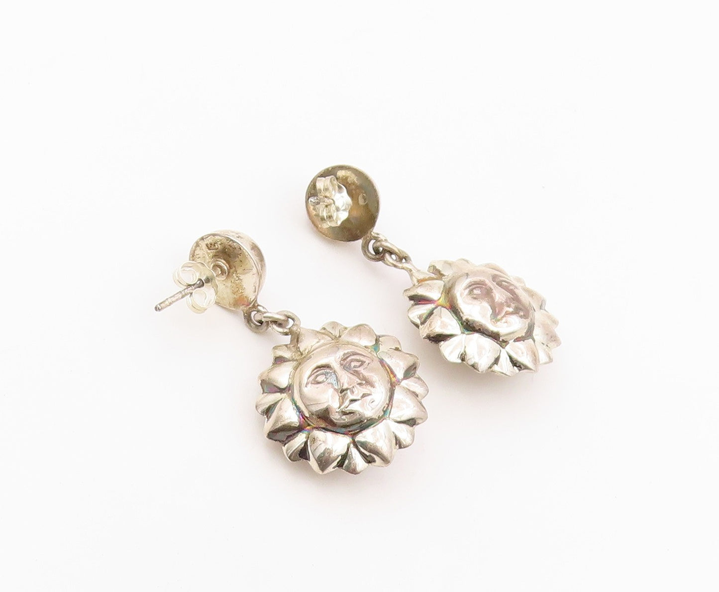 925 Sterling Silver Vintage Earrings Smiling Celestial Sun Face Drop  EG14474