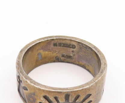 925 Sterling Silver Vintage Ring MEXICO Tribal Sunburst Wide Band Sz 8.5 RG33967