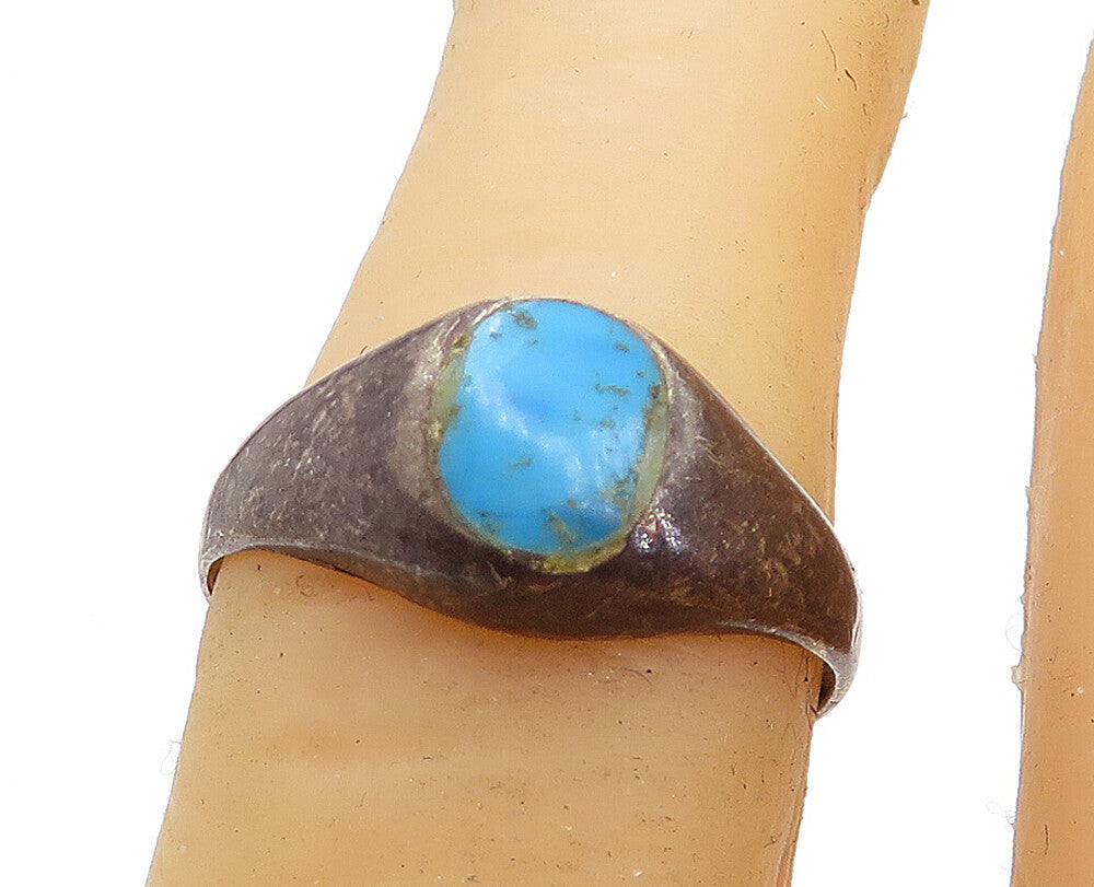 925 Silver Vintage Turquoise Petite Band Ring Sz 5.5 RG6081