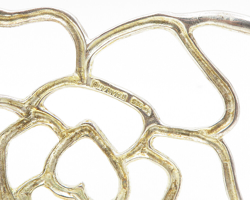 925 Sterling Silver  Vintage Shiny Flower Outline Cuff Bracelet  BT7569