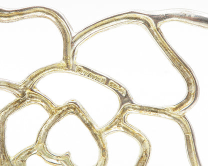 925 Sterling Silver  Vintage Shiny Flower Outline Cuff Bracelet  BT7569