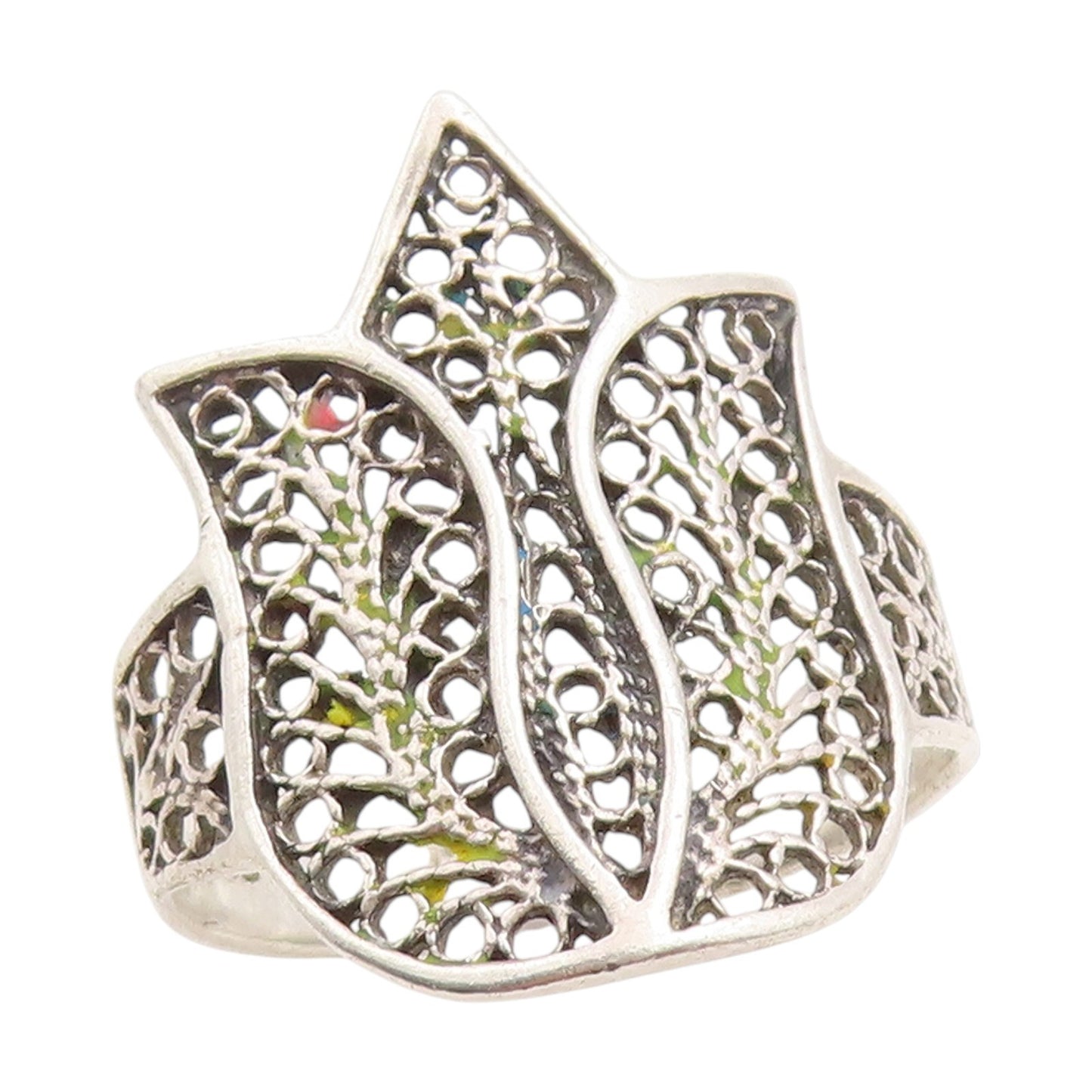925 Sterling Silver Vintage Ring Intricate Openwork Flower Band  Sz 6.5  RG34845