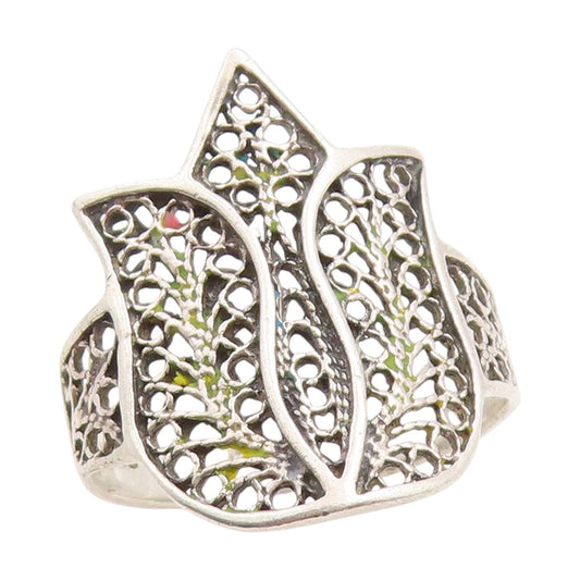 925 Sterling Silver Vintage Ring Intricate Openwork Flower Band  Sz 6.5  RG34845