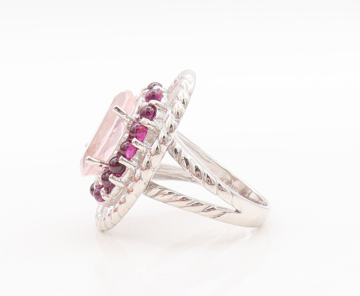 925 Sterling Silver Vintage Ring Designer Cabochon Pink Gemstones  Sz 7  RG29467