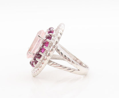 925 Sterling Silver Vintage Ring Designer Cabochon Pink Gemstones  Sz 7  RG29467