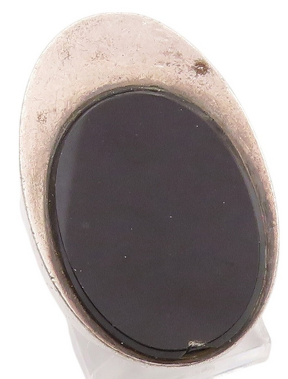 925 Sterling Silver Vintage Ring Modernist Oval Onyx Design  Sz 6  RG32075