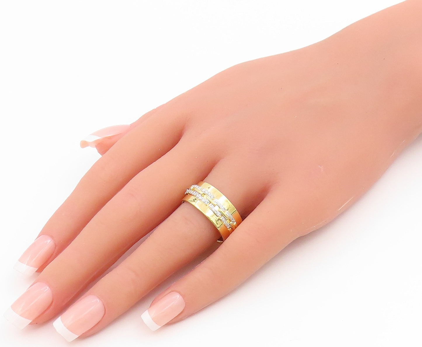 925 Sterling Silver Vintage Ring Gold Plated CZ Chain Link Band  Sz 9  RG36229