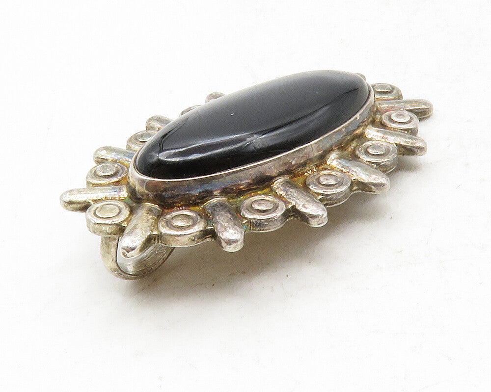 MEXICO 925 Sterling Silver  Vintage Cabochon Cut Black Onyx Pendant  PT10170
