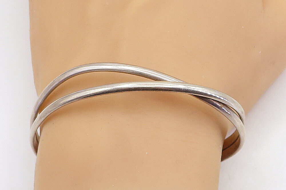 925 Sterling Silver  Vintage Shiny Split Shank Design Cuff Bracelet  BT2418