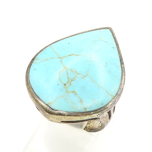 925 Sterling Silver  Vintage Turquoise Pear Shape Cocktail Ring Sz 6.5 RG17784