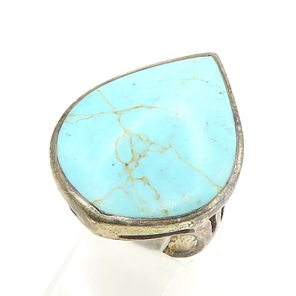 925 Sterling Silver  Vintage Turquoise Pear Shape Cocktail Ring Sz 6.5 RG17784