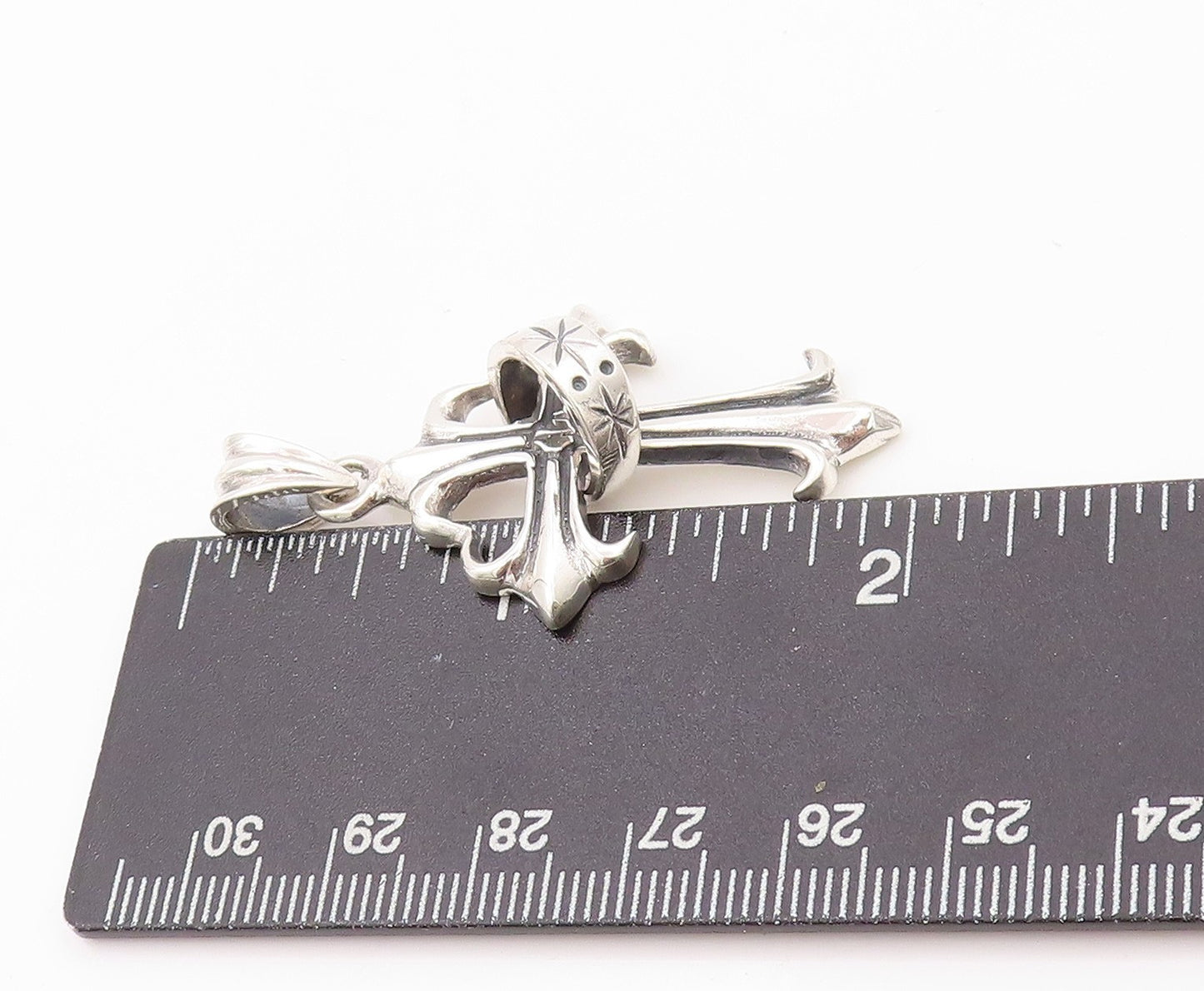 925 Sterling Silver Vintage Pendant Etched Religious Cross With Ring  PT24014