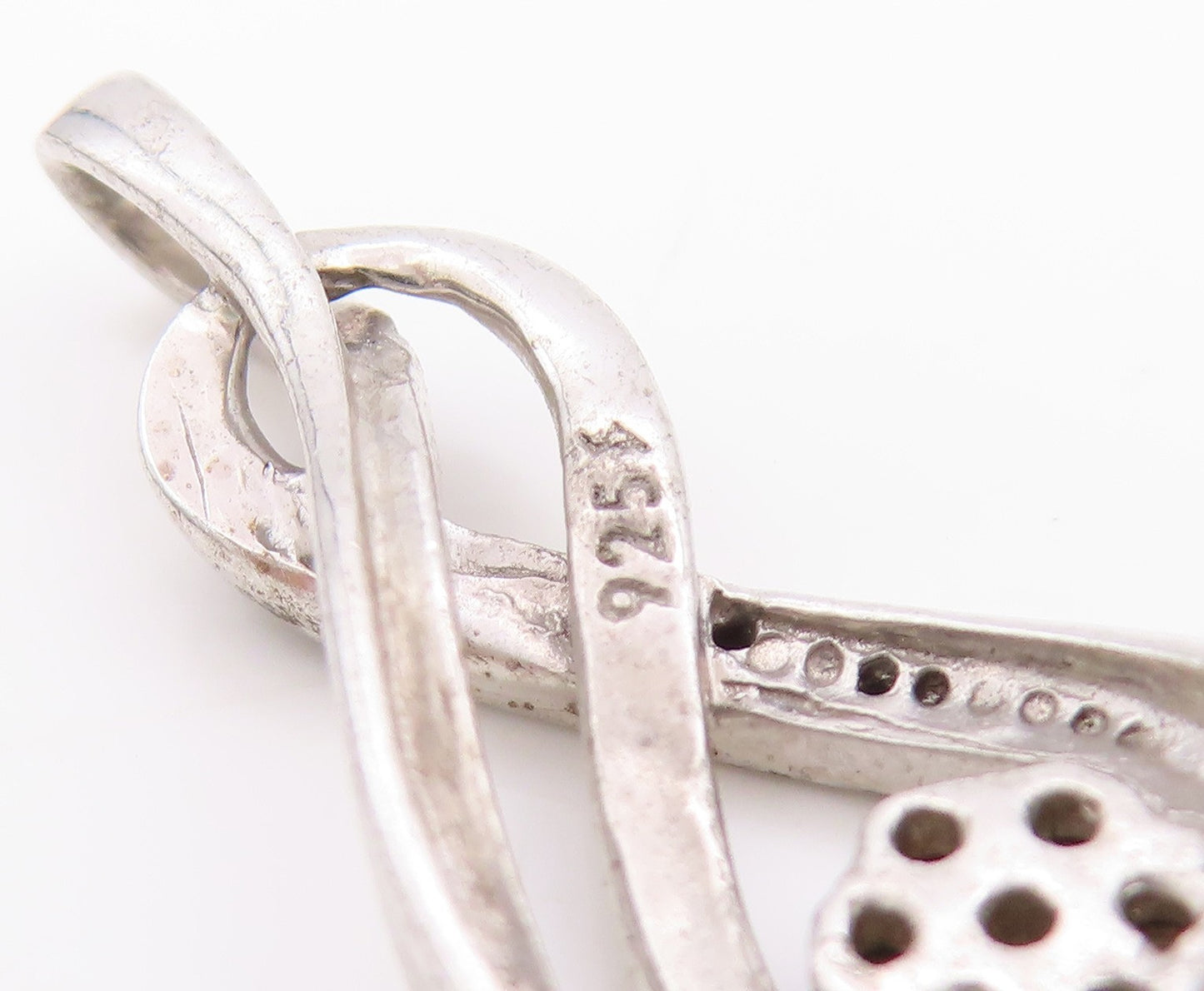 925 Sterling Silver Vintage Pendant Black White Diamonds Infinity Flower PT24504