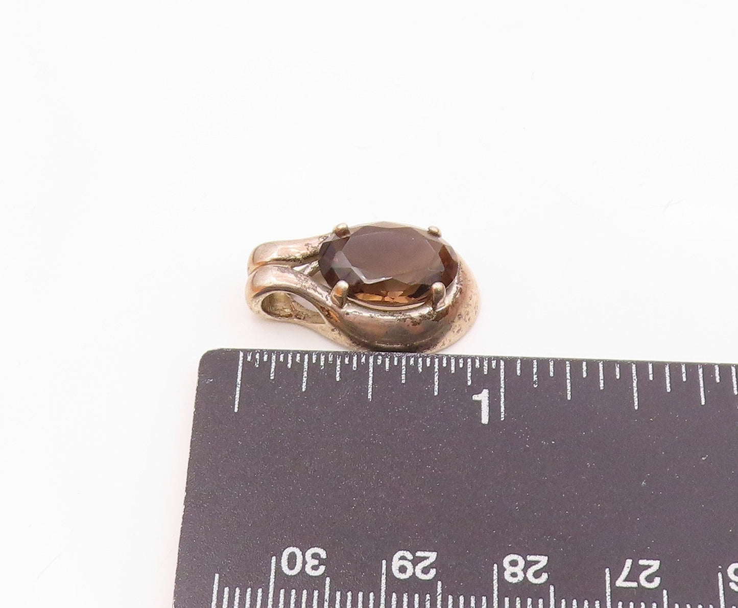 KABANA 925 Sterling Silver Vintage Prong Set Smoky Quartz Drop Pendant PT21573