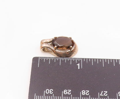 KABANA 925 Sterling Silver Vintage Prong Set Smoky Quartz Drop Pendant PT21573