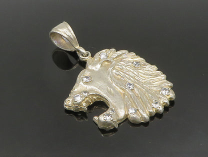 925 Silver  Vintage Carved Roaring Lion Head Cubic Zirconia Pendant  PT20394