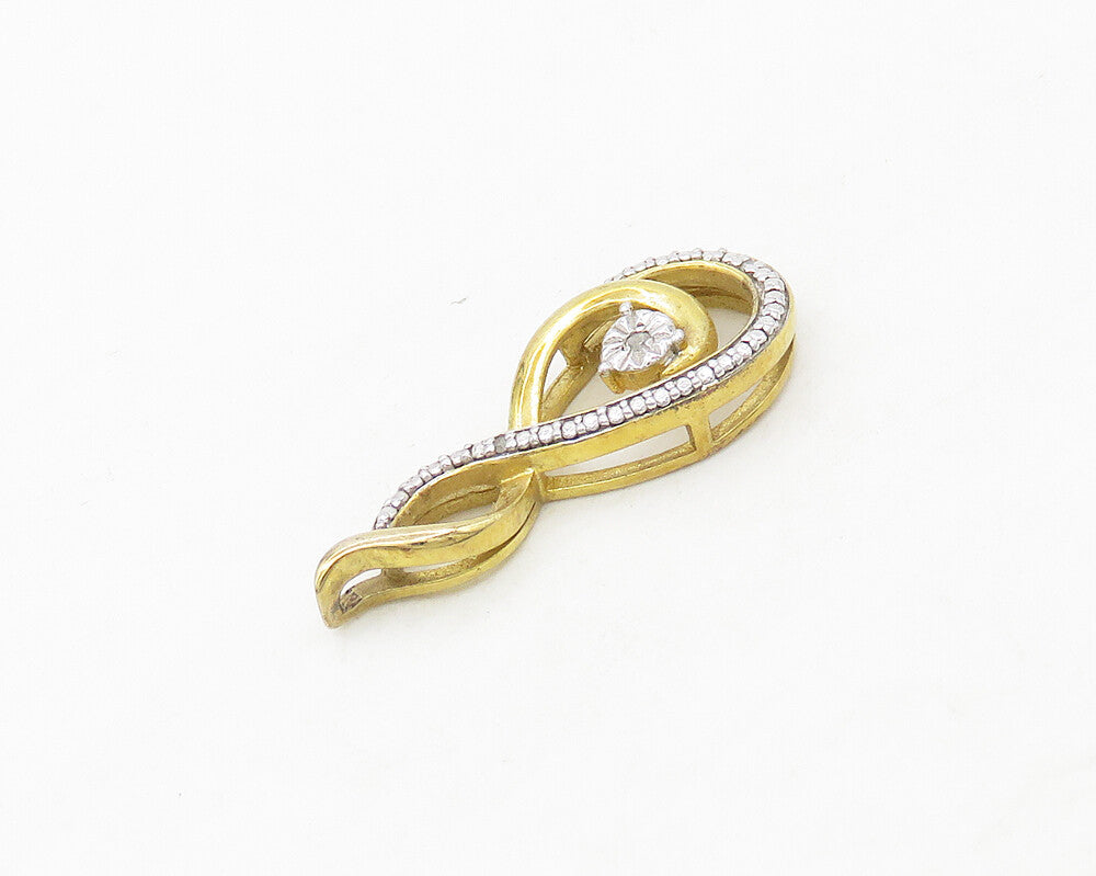 925 Sterling Silver  Genuine Diamond Shiny Two Tone Infinity Pendant  PT14292