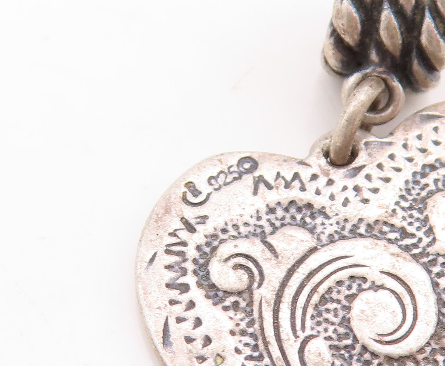925 Sterling Silver Vintage Pendant CAROLYN POLLACK Swirly Carved Heart  PT23869
