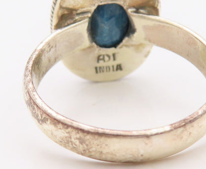 925 Sterling Silver Vintage Ring Oval Blue Gemstone Rope Carved  Sz 9.5  RG30289