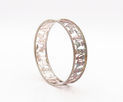 925 Sterling Silver Vintage Bracelet Solid Trible Wildlife Cutout Bangle BT10832