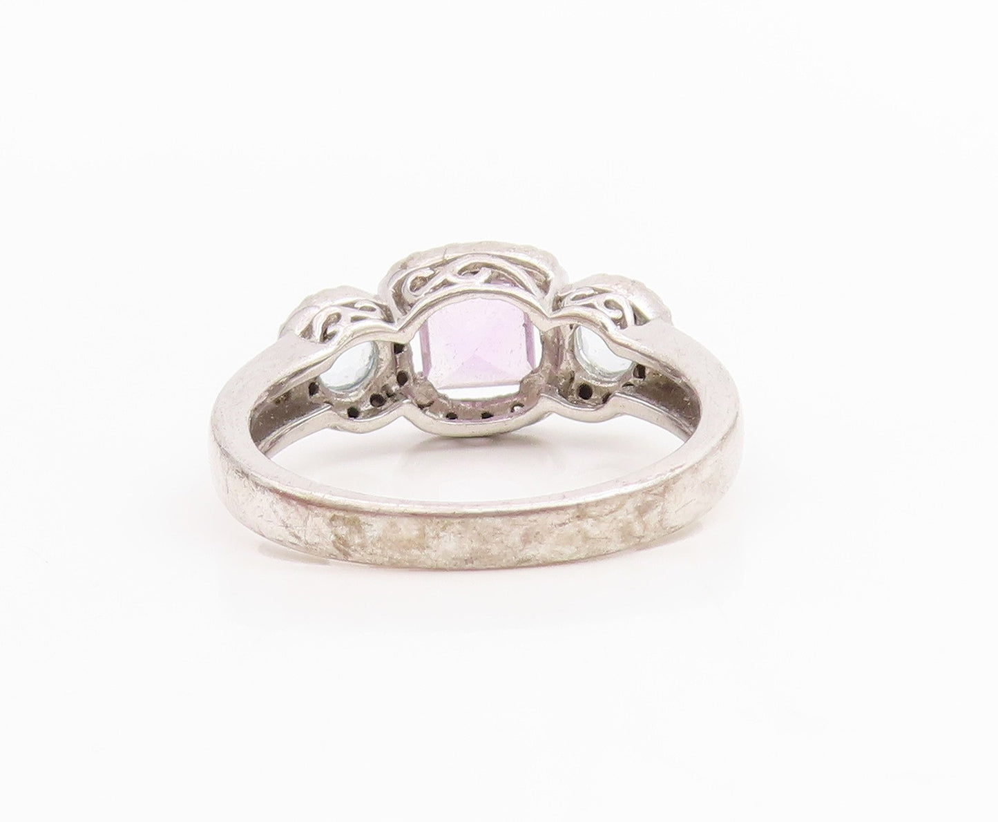 925 Sterling Silver Vintage Ring Amethyst & Topaz Statement Band  Sz 10  RG34797