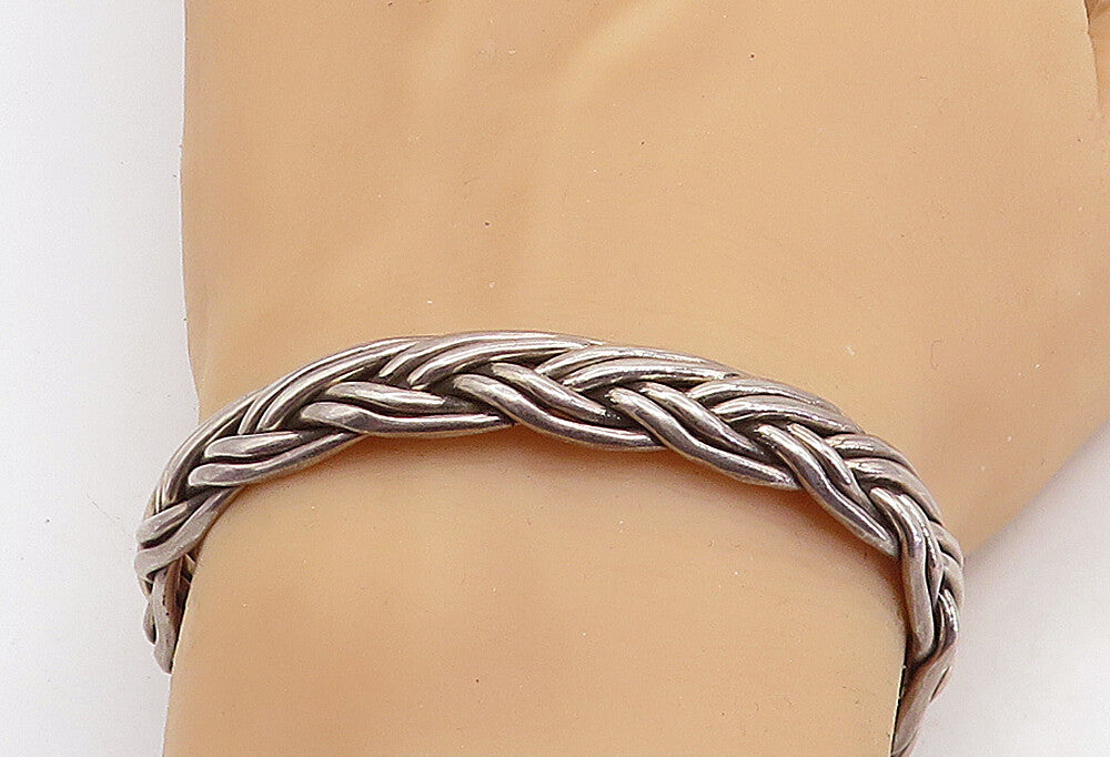 MEXICO 925 Sterling Silver Vintage Dark Tone Braided Cuff Bracelet BT2927