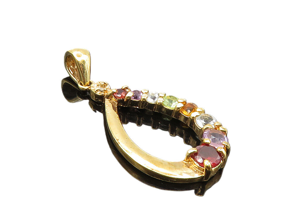 925 Sterling Silver Genuine Diamond & Multi Stone Gold Plated Pendant PT7925