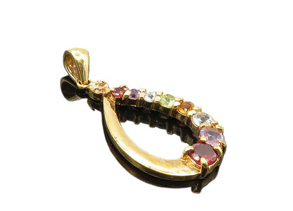 925 Sterling Silver Genuine Diamond & Multi Stone Gold Plated Pendant PT7925