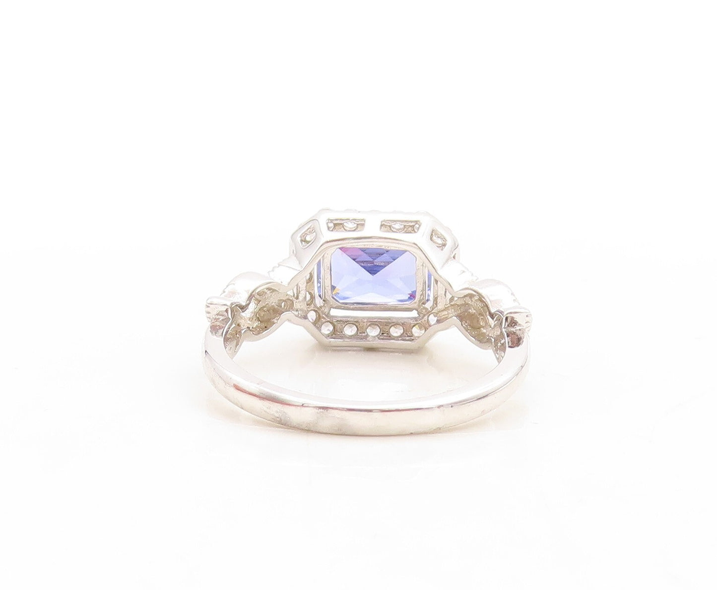 925 Sterling Silver Vintage Ring Rectangle Sapphire Halo CZ Band  Sz 7.5 RG31220
