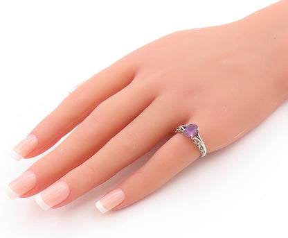 925 Sterling Silver Vintage Ring Amethyst Swirls Cutout Band  Sz 5  RG32977