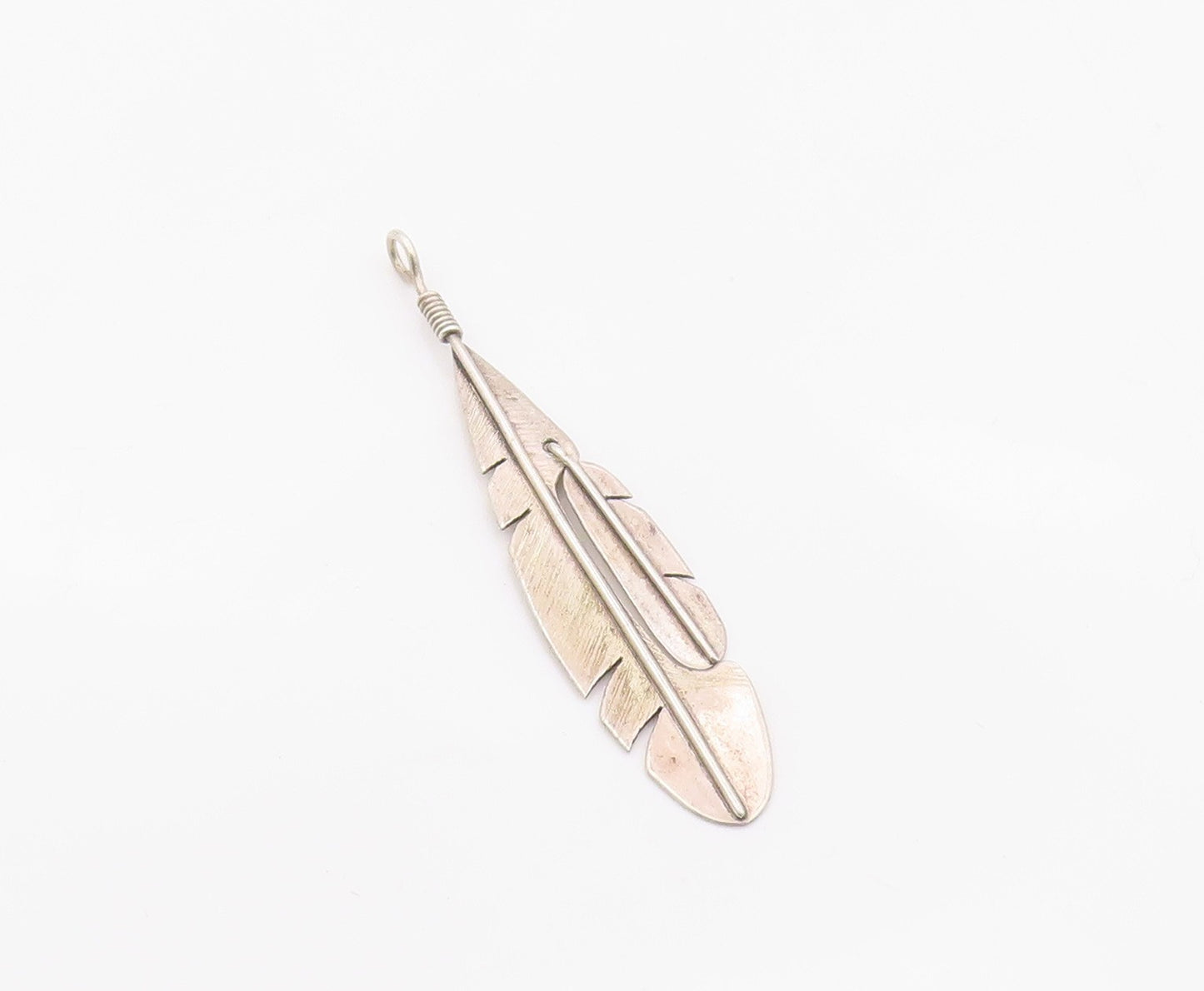 925 Sterling Silver Vintage Pendant Minimalist Etched Quill Feather  PT26323