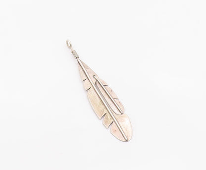 925 Sterling Silver Vintage Pendant Minimalist Etched Quill Feather  PT26323