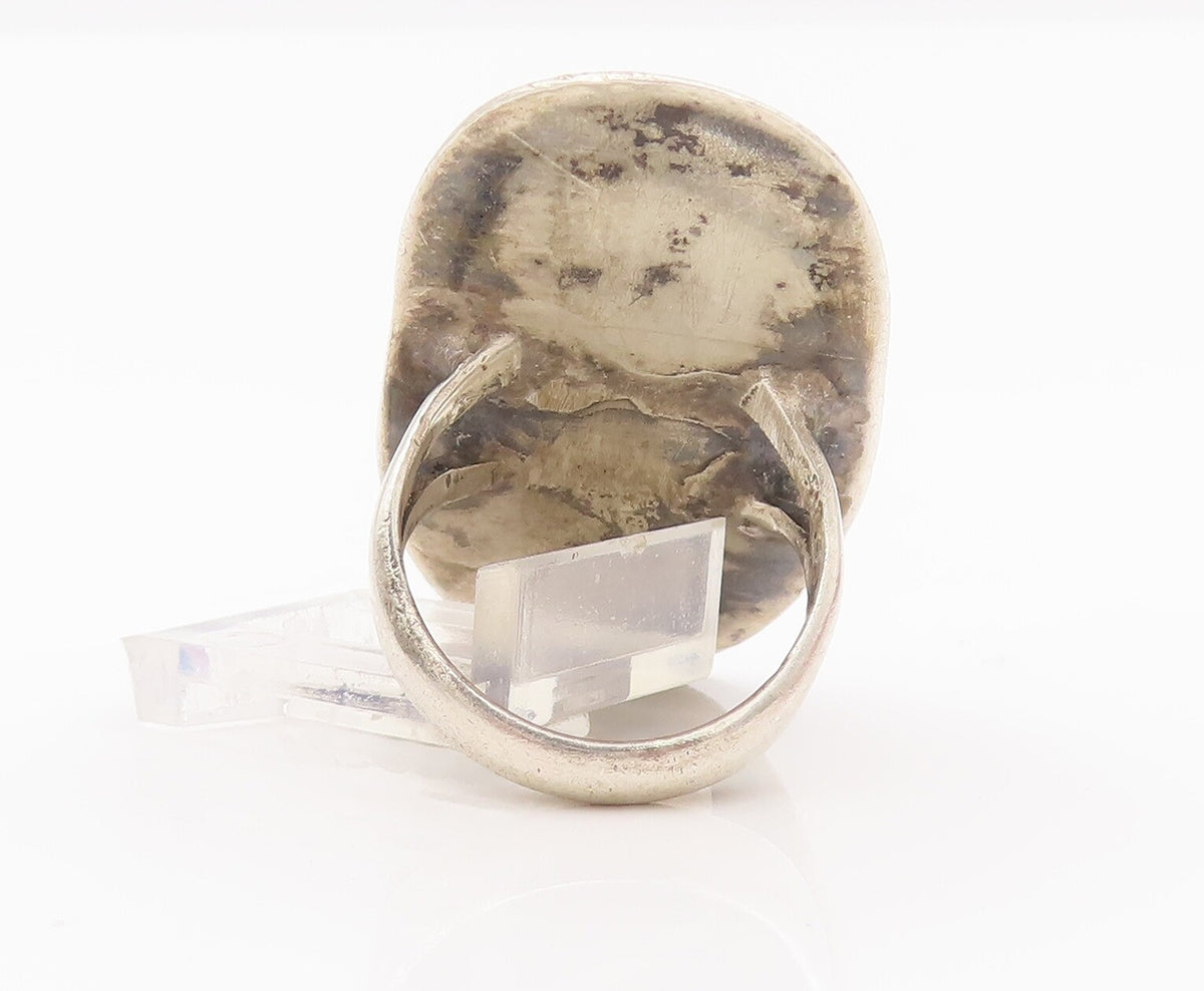 925 Sterling Silver Vintage Ring NAVAJO Solid Carved Turquoise  Sz 6.5  RG28134