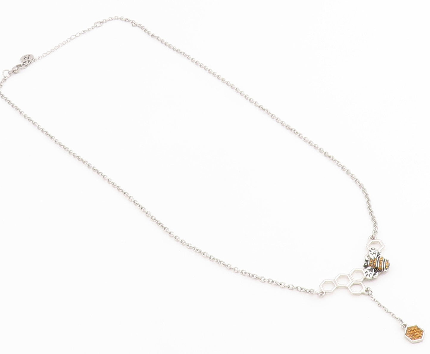 925 Sterling Silver Vintage Necklace Citrine Honeycomb & Bumblebee Drop  NE4912